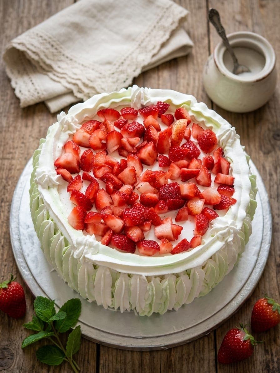 Bolo de aniversário com chantilly e morangos frescos da Sant'Anna